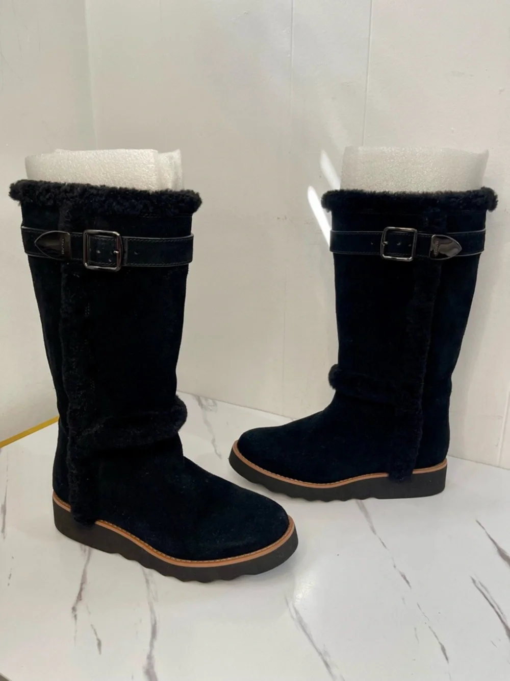 Coach Women's 6 BELMONT Suede Leather Cold Weather Winter Black tall Boots Shoes